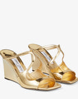 Jimmy Choo Women's Anise Wedge 85 Gold Liquid Leather Metal Wedge Mules
