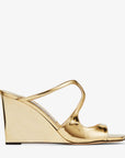 Jimmy Choo Women's Anise Wedge 85 Gold Liquid Leather Metal Wedge Mules