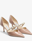 Jimmy Choo Women's Ballet Pink Patent Leather Pointed Pumps with Pearl Embellishment
