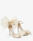 Jimmy Choo Women's Aveline 100 Ivory Sandals with Asymmetric Crystal Hotfix Bows