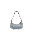 Balenciaga WOMEN'S LE CAGOLE SMALL SHOULDER BAG IN DENIM WITH RHINESTONES