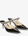 Jimmy Choo Women's Black Patent Leather Mules with Crystal Strap