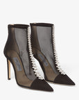 Jimmy Choo Women's Bing Boot 100 Black Suede and Mesh Ankle Boots with Crystal Embellishment