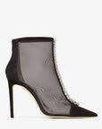 Jimmy Choo Women's Bing Boot 100 Black Suede and Mesh Ankle Boots with Crystal Embellishment