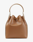 Jimmy Choo Women's Bon Bon Bucket Dark Tan Calf Leather Bag with Light Gold Metal Handle