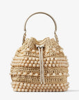Jimmy Choo Women's Bon Bon Bucket Natural Beaded Raffia and Smooth Leather Tote Bag