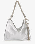 Jimmy Choo Women's Silver Metallic Leather Clutch Bag With Chain Strap