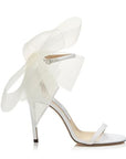 Jimmy Choo Women's AVELINE 100 Latte Sandals with Asymmetric Grosgrain Mesh Fascinator Bows