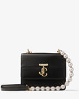 Jimmy Choo Women’s Varenne Quad XS Black Leather Shoulder Bag with Pearl Strap