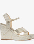 Jimmy Choo Champagne Nappa Leather Wedge Sandals with Metallic Rope Thread