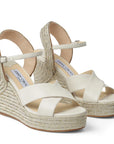 Jimmy Choo Women's DELLENA 100 Latte Nappa Leather Wedge with Metallic Rope Trim