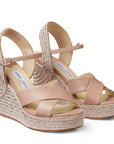 Jimmy Choo Women's DELLENA 100 Ballet Pink Nappa Leather Wedges with Metallic Rope Trim