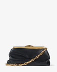 Jimmy Choo Women's Diamond Frame Clutch Black Soft Calf Leather Clutch Bag with Chain Strap