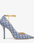 Jimmy Choo Women's Diamond Talura 100 Denim JC Monogram Pumps with Chain