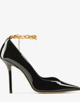 Jimmy Choo Women's Diamond Talura 100 Black Soft Patent Leather Pumps with Chain