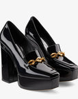 Jimmy Choo Women's Diamond Tilda 140 Black Soft Patent Leather Loafers with Chain Embellishment