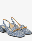Jimmy Choo Women's Diamond Tilda Sling Back 45 Denim JC Monogram Sling Back Pumps with Chain Embellishment