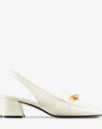 Jimmy Choo Women's Diamond Tilda Sling Back 45 Latte Soft Patent Leather Sling Back Pumps with Chain Embellishment