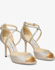 Jimmy Choo Women's Emsy 85 Platinum Ice Dusty Glitter Sandals