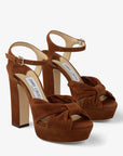 Jimmy Choo Women's Heloise 120 Tan Suede Platform Sandals