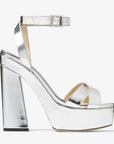 Jimmy Choo Women's Gaia 140 Silver Liquid Metal Leather Platform Sandals