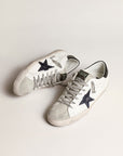 Golden Goose Men’s Super-Star with blue metallic leather star and black heel tab