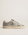 Golden Goose Women Super-Star in silver glitter with ice-gray suede star