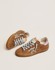 Golden Goose Women's Super-Star sneakers in brown waxed suede with a zebra-print pony skin star