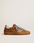 Golden Goose Women's Super-Star sneakers in brown waxed suede with a zebra-print pony skin star