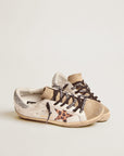 Golden Goose Women's Super-Star sneakers with leopard-print crystal star and silver-colored crystal heel tab