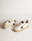 Golden Goose Women's Super-Star with a tan star and pink glitter heel tab