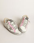 Golden Goose Women's Super-Star sneakers with silver laminated leather star and pink crocodile-print leather inserts