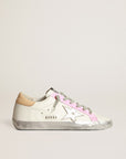 Golden Goose Women's Super-Star sneakers with silver laminated leather star and pink crocodile-print leather inserts