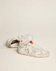 Golden Goose Women Super-Star LTD sneakers in white leather and mesh with star and inserts in silver micro-crystals