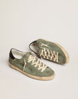 Golden Goose Women's Super-Star sneakers in military-green suede with perforated star and dark blue leather heel tab