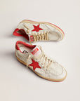 Golden Goose Women's White Ball Star sneakers in leather with red star and heel tab