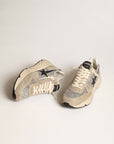 Golden Goose Women's Running Sole sneakers in silver glitter and dove-gray suede with black leather star