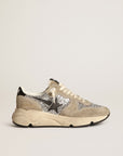 Golden Goose Women's Running Sole sneakers in silver glitter and dove-gray suede with black leather star