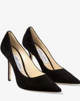 Jimmy Choo Women's Love 100 Black Suede Pointy Toe Pumps with Jimmy Choo Button