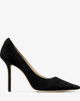 Jimmy Choo Women's Love 100 Black Suede Pointy Toe Pumps with Jimmy Choo Button