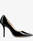 Jimmy Choo Women's Love 100 Black Patent Leather Pointed-Toe Pumps with JC Emblem