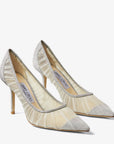Jimmy Choo Women's Love 85 Metallic Silver Glitter Fabric Pumps with Ivory Tulle Overlay