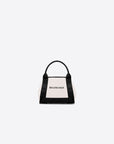 Balenciaga WOMEN'S NAVY XS CABAS IN COTTON CANVAS AND CALFSKIN IN BLACK/SILVER