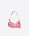 Balenciaga WOMEN'S LE CAGOLE SMALL SHOULDER BAG CROCODILE EMBOSSED IN PINK
