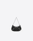 Balenciaga WOMEN'S LE CAGOLE MINI PURSE WITH CHAIN CROCODILE EMBOSSED WITH RHINESTONES IN BLACK