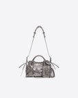 Balenciaga WOMEN'S NEO CAGOLE XS HANDBAG WITH RHINESTONES IN SILVER