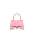 Balenciaga WOMEN'S HOURGLASS SMALL HANDBAG CROCODILE EMBOSSED IN PINK