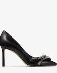 Jimmy Choo Women's Romy 85 Black Nappa Leather Pumps with Jimmy Choo Bow