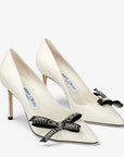 Jimmy Choo Women's Romy 85 Latte Nappa Leather Pumps with Jimmy Choo Bow