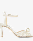 Jimmy Choo Women's Sacora 85 Ivory Floral Lace Sandals with Pearl Detail